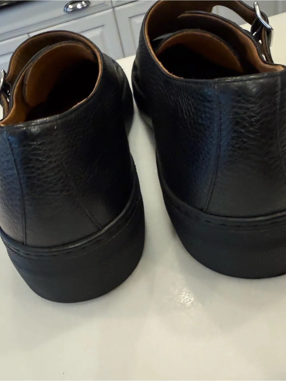 United Arrows Men’s Double Monk Shoes Sneakers Black Leather Sz US 10.5  EU44NEW